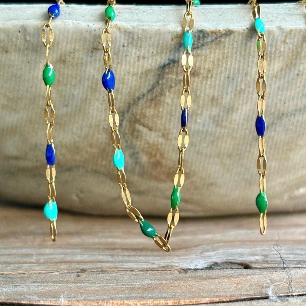 Vintage Jewel Tone Chain Necklace, Perfect Layering Necklace